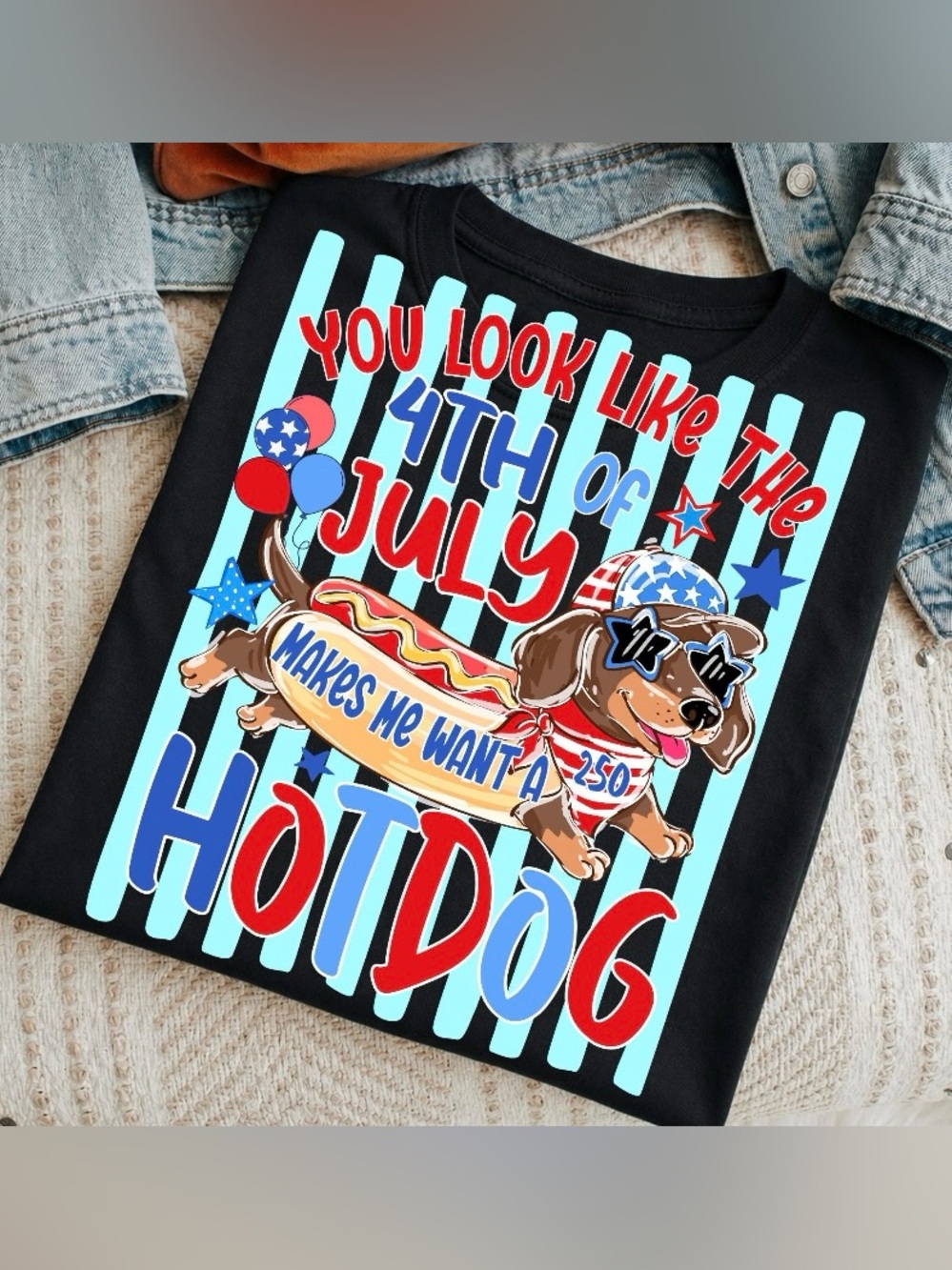 4th of July Hot Dog Dachshund Graphic Tee - Patriotic